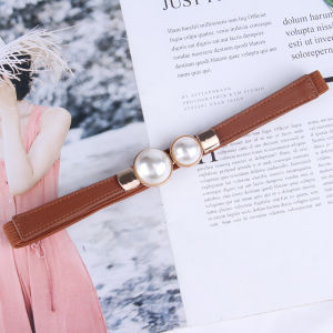 Stretch Belt，Fashion Korean Belt Dress Waist Chain Belt Pearl Buckle Belt Leather Dress Skirt Waist Elastic Slim Womens Belts Womens Waistband Sweater Jacket Hook Elastic Elastic Belt Elegant Pearl Leather Belts