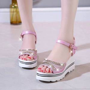 2025Kang Size 34 Wedge High Heel Ultra-Light Platform Shoes Thick Sole Sandals Womens Rhinestone Peep Toe Sandals 2024 New Arrival K-style8/27