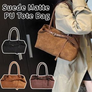 LANGJ กระเป๋าโท้ต กระเป๋าสะพายหนังกลับ ผ้าสีพื้น แบบเกาหลี กระเป๋าถือความจุขนาดใหญ่ หวาน แบบชาติพันธุ์ กระเป๋าใต้แขน ผู้หญิง