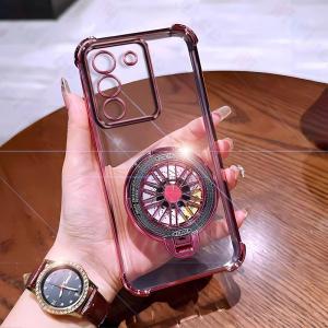 Mạ sang trọng Ốp điện thoại cho Vivo V29E 5G Dày bốn góc Siêu Drop-Resistant Ốp trong suốt với con quay hồi chuyển Đứng Chủ Chống-Mùa Thu Điện Thoại Bìa Shell Nds06