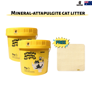 CATPAK - 2 Tubs of Mineral Cat litter  [2 × 5KG] (STRONG ODOR CONTROL  LOW DUST，ECO-FRIENDLY) + A Free Cat Scratching Mat