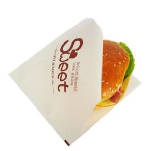 PG501 ซองเบอร์เกอร์ เบเกอรี่ แซนวิช ขนม ของทอด กระดาษคราฟท์เคลือบมัน แบบเปิดข้างมีลาย 50-100 ซอง