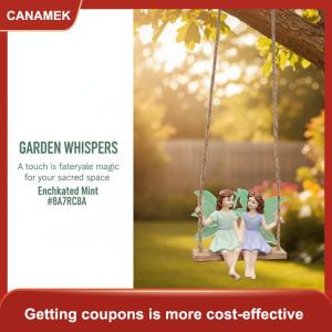 【CANAMEK 】 Resin Fairy On A Swing Statue Hanging Garden Flower Pendant Decor for Outdoor Patio Yard Balcony Art Sculpture