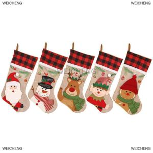[COD] WEICHENG Christmas Stockings Christmas Stocking Deer Santa Snowman Burlap Plaid Xmas Stocking Holiday Christmas Decoration For Family