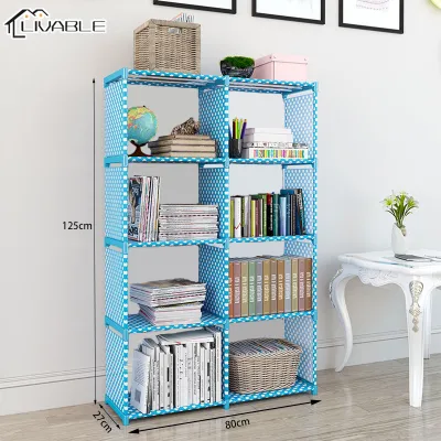 LIVABLE Multiple Layers Bookshelf Home Simple Storage Rack DIY Bookcase 2 Row Kid Toy Organizer Waterproof & Easy Clean