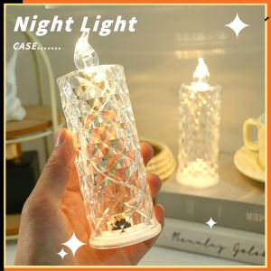 Candle Light LED Rose Pattern Crystal Electronic Night Lamp Creative Gift Ballroom Party Home Deco