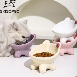 Cozyi ชามอาหารแมวเซรามิก  ออกแบบเอียง 15 องศา แบบเอียง สําหรับสัตว์เลี้ยง สุนัข แมว ชามแมวยกสูง