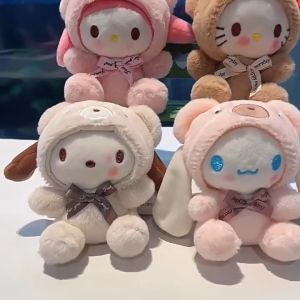 Cute Sanrio Plush Keychain Sanrio Plush Charm Hello Kitty Cinnamoroll Doll Figure Keychain Pendants Girls Backpack Accessories Kids Gift
