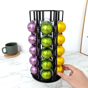360-degree Rotatable Nespresso Vertuo Coffee Pods Stand Carousel Storage Holder for 30 Capsules with Capsule Rack Coffee Pod Carousel Holder Black