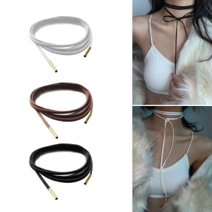 2pcs Long Rope Collar Necklace Suede Rope Bow-Tie Choker Necklace Fashion Neck Tie Clavicle Chain Necklace