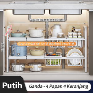 Rak Penyimpanan Dapur Bawah Sinki Stainless Steel yang Dapat Diperluas Lapisan Ttunggal Dan Ganda