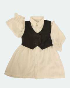 Setelan Rompi Velvet Lengan Runcing Anak Perempuan dengan Dress Leher Pria