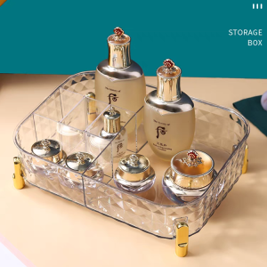 Khay Đựng Mỹ Phẩm Trong Suốt Có Chổ Để Son Khay Đựng Đồ Trong Suốt Thiết Kế Hoa Văn Nhiều Ô Để Bàn