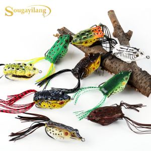 Sougayilang 2PCS Frog Fishing Lure Crankbait Topwater Soft Artificial Frog Lure with Hook Simulation for Bass Saltwater Freshwater Fishing