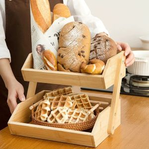 3-Tier Wooden Fruit Bread Basket Kitchen Table Storage Rack Vegetable Spice Food Tray Shelf Bakul Rak Pelbagai Guna