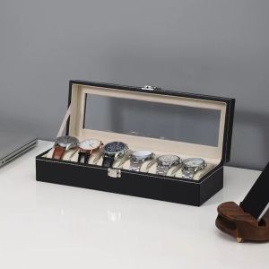 Double Layer Leather Watch Storage Organizer Box With Lock 12 Grids Slots Watch Ring ear studs Jewelry Display Storage Organizer Case Collection Boxes