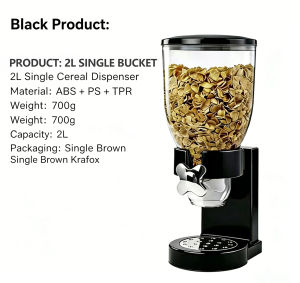 2L Black Single Cereal Dispenser Dry Food Grain Snack Storage Container Countertop Organizer