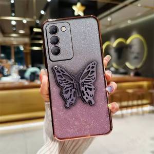 Casing Vivo Y100 Case Aesthatic Luxury Glitter Premium Stand Butterfly