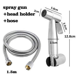 【BUY 1 FREE 1】 Toilet Bidet Sprayer Set Bathroom Stainless Steel Handheld Bidet Toilet Sprayer With Holder Hose Toilet Sprayer Washing Machine Faucet Bathroom Bidet Set Toilet Spray Gun