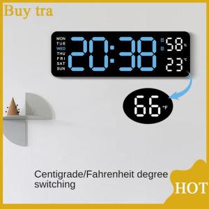 [Buytra] นาฬิกาติดผนังดิจิตอลขนาดใหญ่แสดงอุณหภูมิและความชื้นเป็นสัปดาห์นาฬิกาปลุกตั้งโต๊ะ LED อิเล็กทรอนิกส์ปรับความสว่างได้