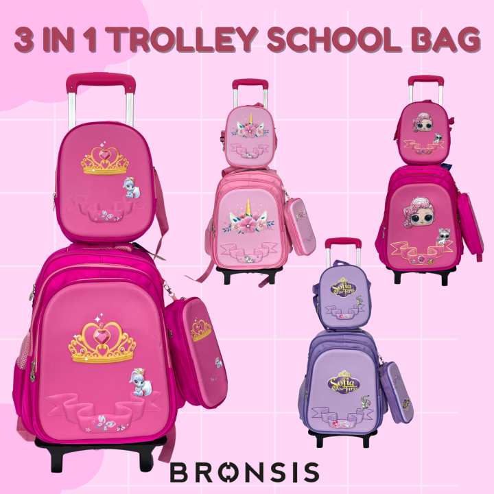 Primary School 3 in 1 Trolley School Bag with pencil case & lunch box ...