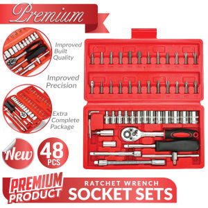 48PCS 1/4 INCH Ratchet Wrench Socket Set Hand Repair Chrome Vanadium Tool Kit Driver Bit Set Combination Spanner Box