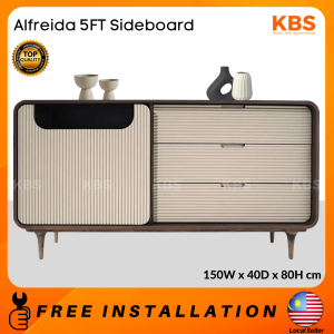 (FREE Installation + Shipping) KBS Alfreida 5FT Sideboard / Mid-Century Design / Classic / 1Sliding Doors + 3Drawers Storage / 150W x 40D x 80H cm