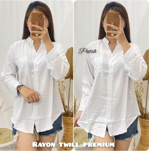 BISA COD - KEMEJA POLOS WANITA  KERAH RAYON TWILL ADEM