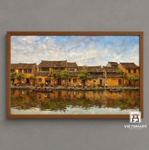 Tranh Nghệ thuật "Phố Cổ Hội An Bên Sông" VIETSMART ART - Sơn dầu trên toan vải 45 x 60cm