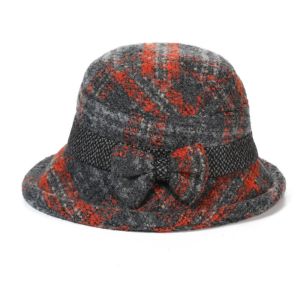 MYTHIS Thickened Warm Womens Woolen Knitted Hat Windproof Tweed Fisherman Hat Fashion Keep Warm Bowler Hat For Ladies