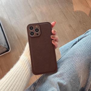 Luxury Retro Brown Leather Phone Case For iPhone 17 Air 16 15 14 12 13 Pro Max 11 X XS XR Solid Color Shockproof Hard Back Cover