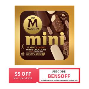 Magnum Mini Classic Almond White Multipack Ice Cream 6 x 55ml