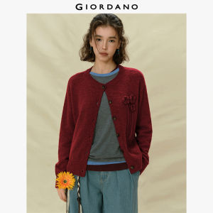Giordano Women 100% Cotton Knitted Cardigan with Crew Neck & 3D Crochet Pattern Free Shipping 18355821