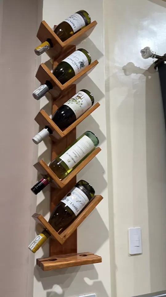 2-5 Layer Wooden Wall-mounted Hanging Wine Rack with wine glass