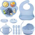 Baby Weaning Set, Silicone Baby Feeding Set(10 Pcs), Toddler Weaning Set with Adjustable Bib, Suction Bowl, Plate, Fork, Spoon, Water & Snack Cup Kit, Baby Led Weaning Kit for Babies and Kids. 