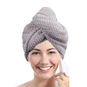 ZEEMIN  Solid color hair towel Textured dry hair cap 9.8 "X 25.5" absorbent hair towel wrap for button-down women