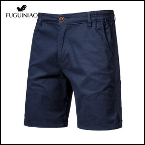 FUGUINIAO 2022 New Summer Beach Shorts Cotton Solid Shorts Men Casual Business Social Elastic Waist Men Shorts