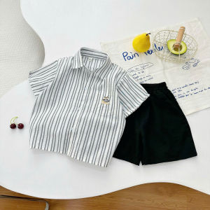 Bộ Cộc Tay Cho Bé Trai Bộ Sơ Mi Kẻ Túi Gấu Chất Đũi Cực Mát Cho Bé Từ 7-27kg Hàng Cao Cấp  - SUNGMIN KIDS