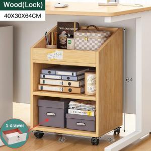 Office 3-layer File Cabinet with Lock Wooden Table Locker with Wheels Movable Printer Drawer Low Cabinet Mobile Pulley Storage Cabinet