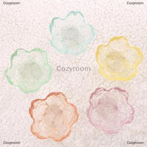 [COD] Cozyroom จานแก้วขนาดเล็กสไตล์นอร์ดิกถ้วยซอสแก้วฝังทองจานเล็กดอกซากุระญี่ปุ่นปรุงรสสำหรับไอศครีมผลไม้ซาลา