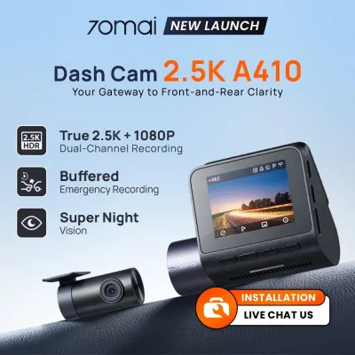 70mai A410 Dash Cam | 2.5K+1080P Dual Dash Camera with HDR | Night Vision