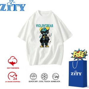 ​ZITY "Violeent Bear" เสื้อยืดสไตล์ฮิปฮอปสําหรับผู้ชาย คอกลม ทรงหลวม ผ้าฝ้าย 100% ทั้งชายและหญิง OVERSIZE T Shirt PODT003