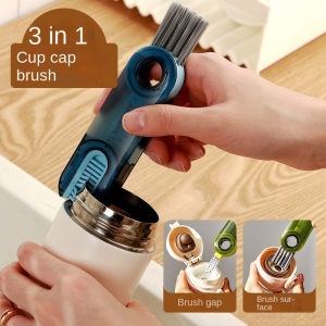 3-in-1 U-shaped Cup Rim Cleaning Brush Multifunctional Mini Groove Gap Cleaner Brush Rotatable (RANDOM COLOR)
