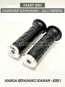 Hangrip Grip Sarung Gas Motor Model Kawasaki + Jalu Stang Gepeng Piramid Chrome Universal Motor