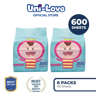 UniLove Unscented Baby Wipes 300s (Special Package) Pack of 2 - 99% Water| Hypoallergenic | Alcohol Free | No harmful chemicals | with Aloe Vera | Safe & Gentle | FDA Approved