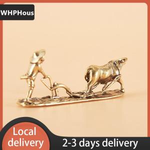 [COD] WHPHous Ship within 24 hours 1 Piece Vintage Home Ornament Collection Of Tea Pet Brass Carving Handholds Metal Crafts Old Farmer And Cow Living Room Decoration