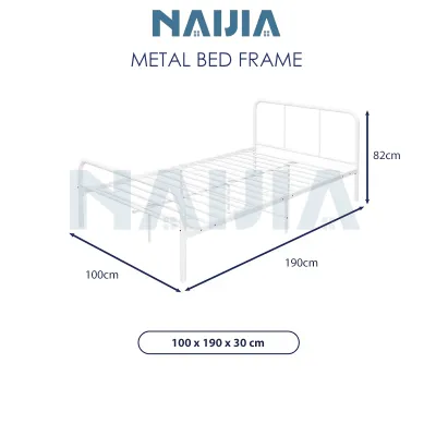 NAIJIA Queen/King Metal Bed Frame Katil Besi - Heavy Duty Sturdy Powder Coated Minimalist Bedroom Furniture (Black/White)