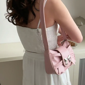 Womens xếp li Túi xách kiểu Pháp nách túi Bow Túi đeo vai chất liệu da PU nách túi thời trang mua sắm hẹn hò Túi