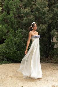 Đầm cúp ngực đính nơ dáng đuôi cá THE COUNTRY SEMI SHEER VINTAGE DRESS vải lụa chiffon