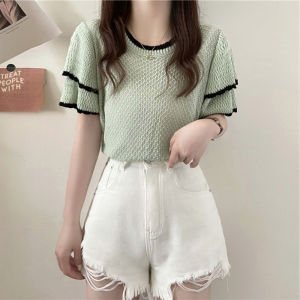 Atasan Wanita Dewasa Import Rajut Knit Polosan List Warna Kerah Karet Model Terbaru